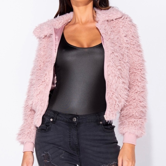 Pink Shaggy Zip Front Jacket - Picture 3 of 6